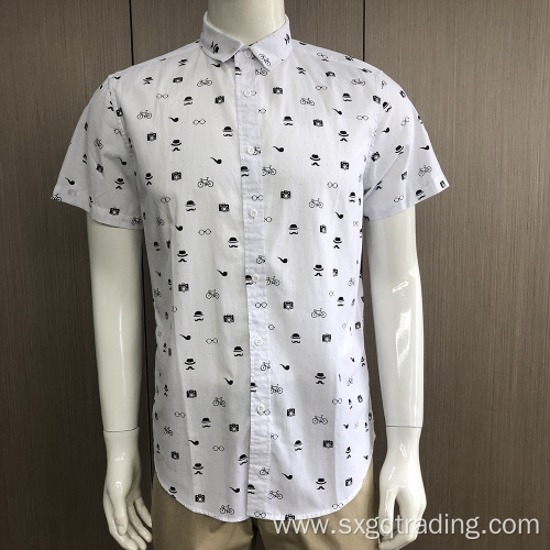 Men's stand-up collar short sleeve print shirt